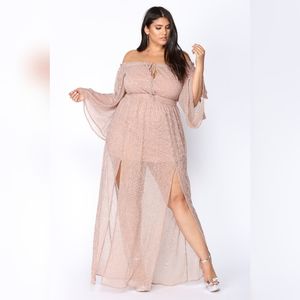 Fashion Nova NWT Plus 1X Kiss Me Slowly Off Shoulder Shimmer Dress Rose …